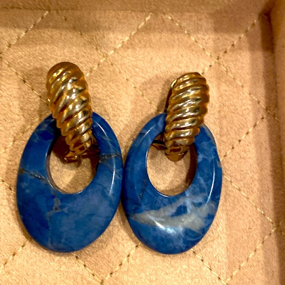 Vintage Lapis Lazuli Teardrop Earrings - Picture 4 of 4